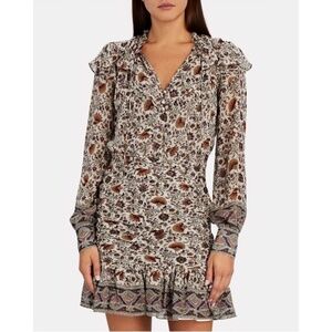Veronica Beard Silk Ruched Floral Long-Sleeve Jaylene Mini‎ Dress